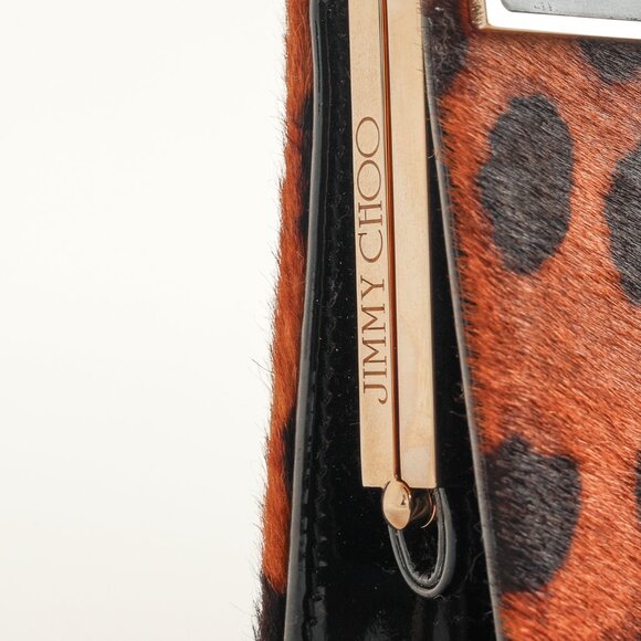 Jimmy Choo Cayla Leopard Pony Hair Enamel-Top Clutch - Picture 6 of 9